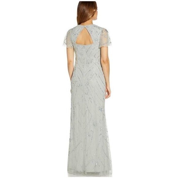 NWT Adrianna Papell Beaded Long Dress in Frosted Sage - Picture 2 of 12